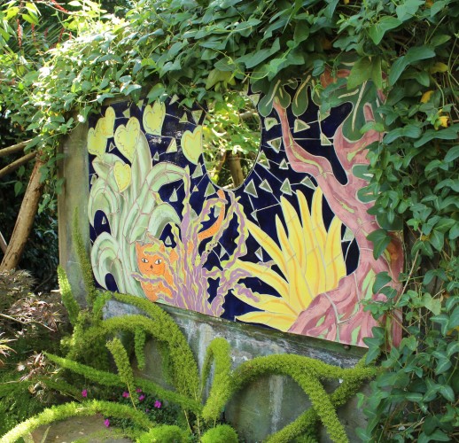 mosaic artwork in garden